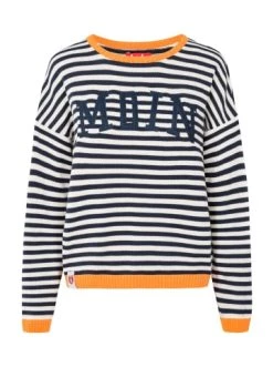 Angebote 👏 Bekleidung Derbe Strickpullover Moin Striped In Navy/sun Orange Günstig Kaufen 👏
