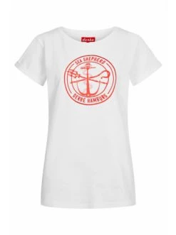 Auslauf 😉 Bekleidung Derbe T-Shirt Barbe Mono GOTS IC In White/cherry Tomato Günstig Kaufen 😀